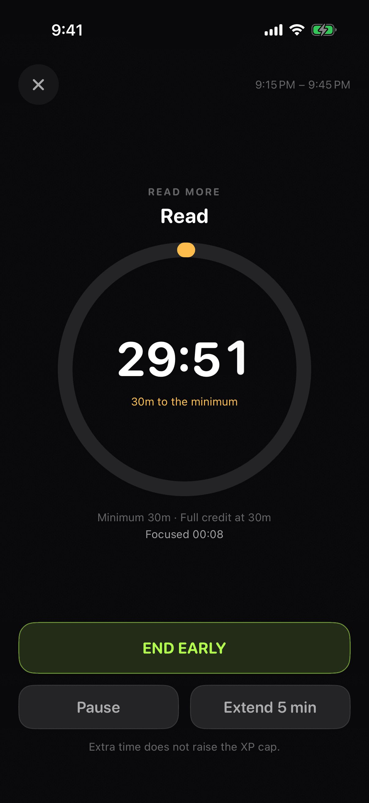 Locked In focus timer counting down for a reading session